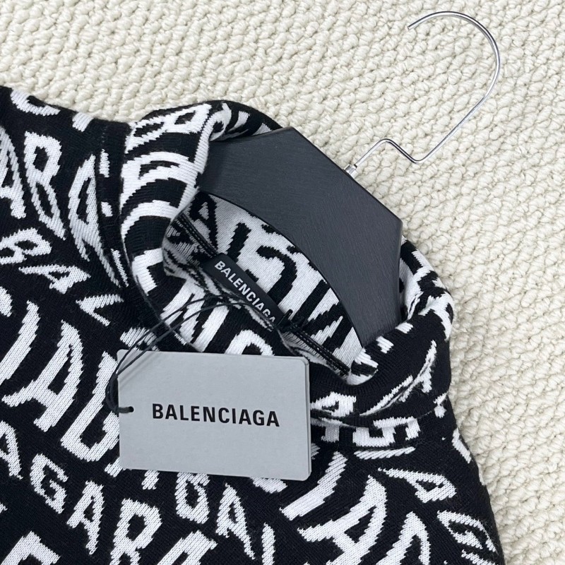 Balenciaga巴黎世家 黑白彈幕滿印字母logo小高領針織毛衣 L碼 男女同款-2