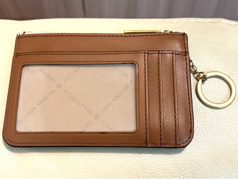 Michael Kors 經典LOGO信用卡證件鑰匙圈零錢包(白/咖)-6