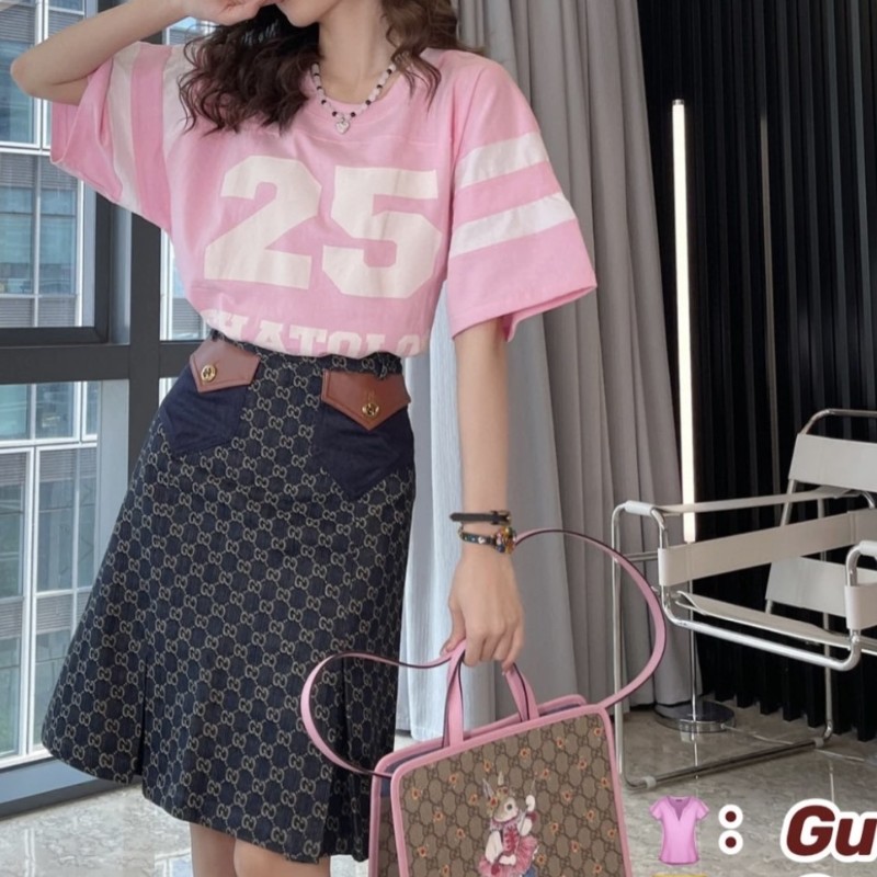 🈶吊牌 Gucci古馳 粉色 1925前後做裂設計標語字母logo短袖 os s碼-4