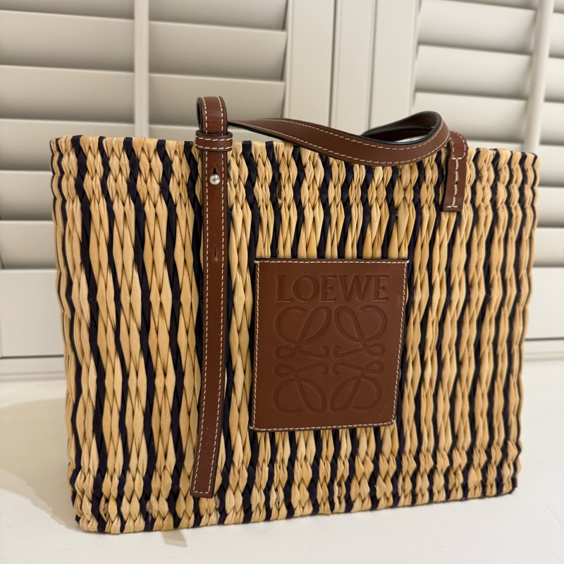 Loewe雙色手工編織包9.5成新-0
