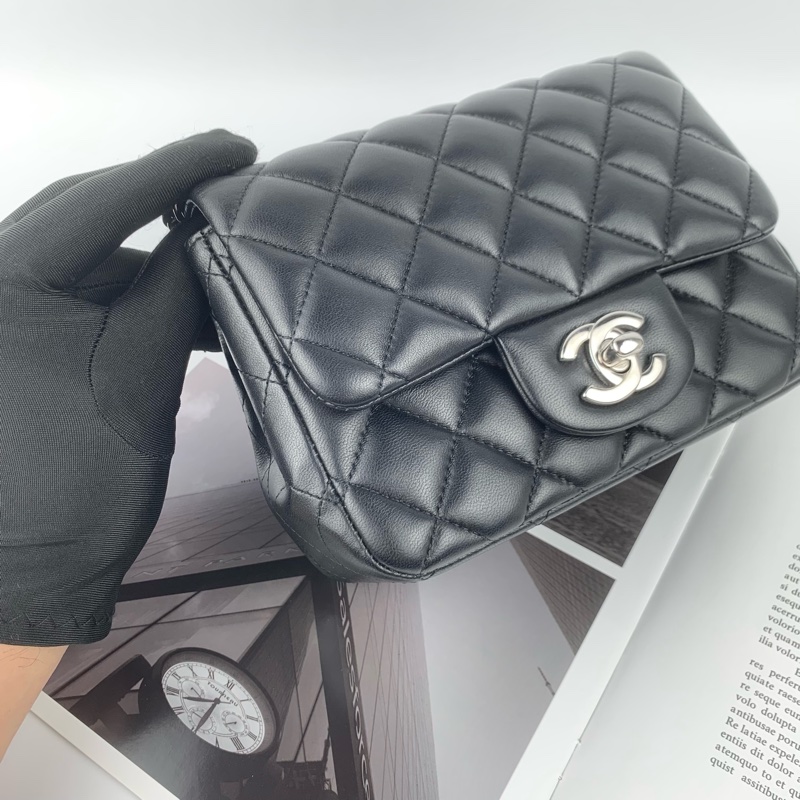 ◻️Chanel羊皮黑銀方胖子-6