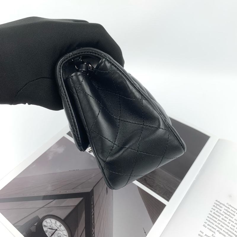 ◻️Chanel羊皮黑銀方胖子-7