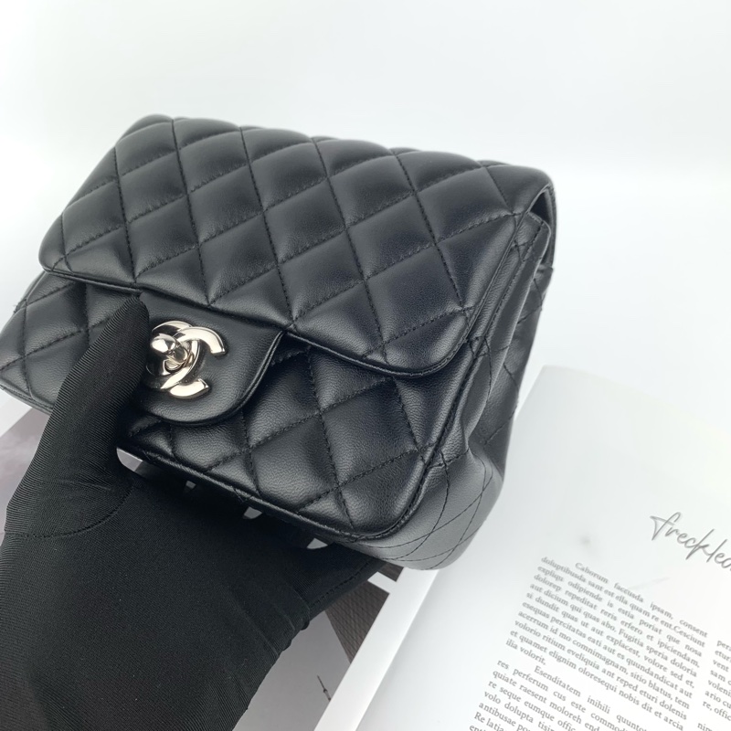 ◻️Chanel羊皮黑銀方胖子-8