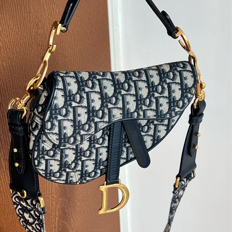 #全網最便宜#99新#附寬背帶 Dior saddle老花馬鞍包小號-0