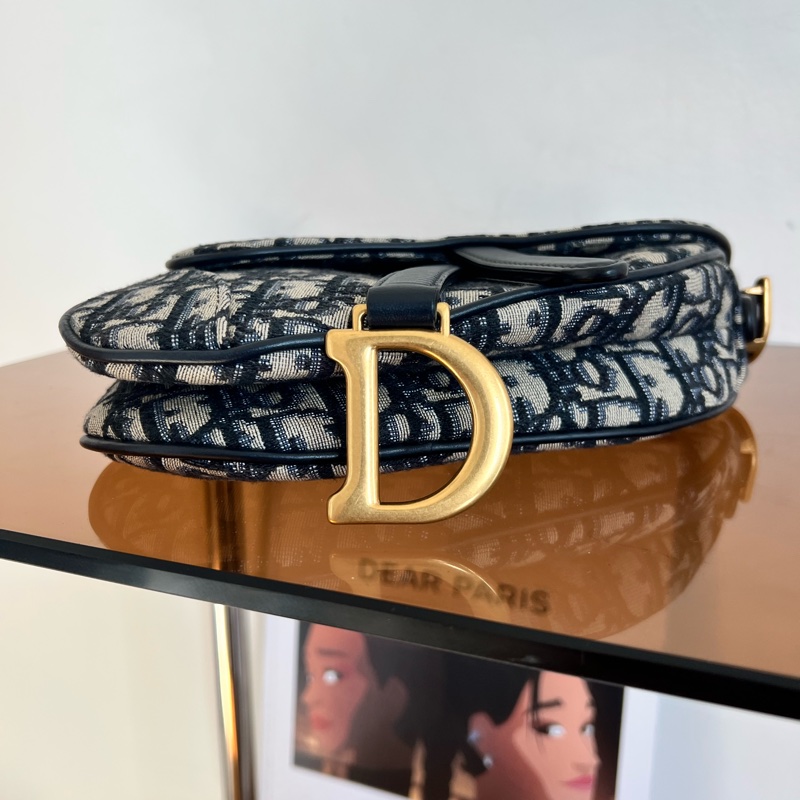 #全網最便宜#99新#附寬背帶 Dior saddle老花馬鞍包小號-8