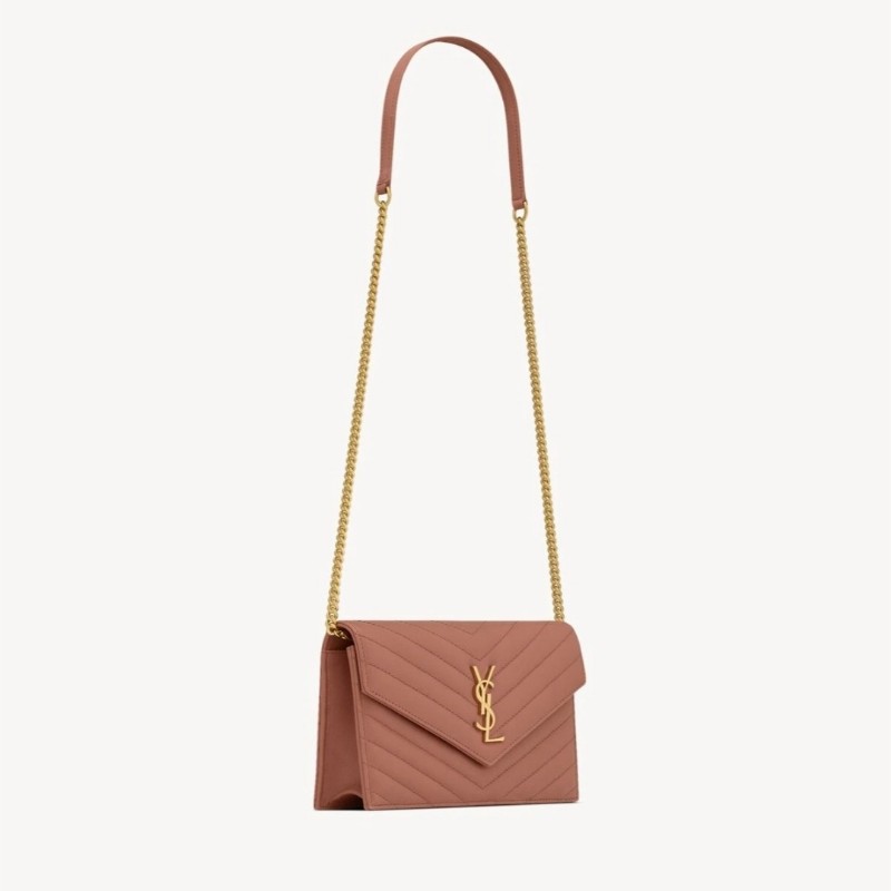 全新 Saint Laurent YSL 鍊條信封包 WOC 羊皮 乾燥玫瑰 霧玫瑰裸粉 金鍊優雅版-1