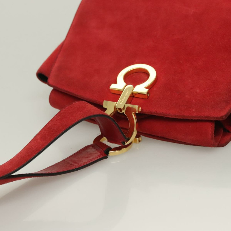 【日本直送】Salvatore Ferragamo Gancini 單肩包 絨面革 紅金 正品 131361-5