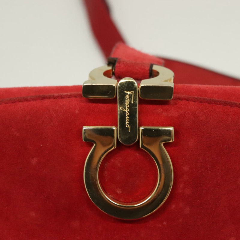 【日本直送】Salvatore Ferragamo Gancini 單肩包 絨面革 紅金 正品 131361-9