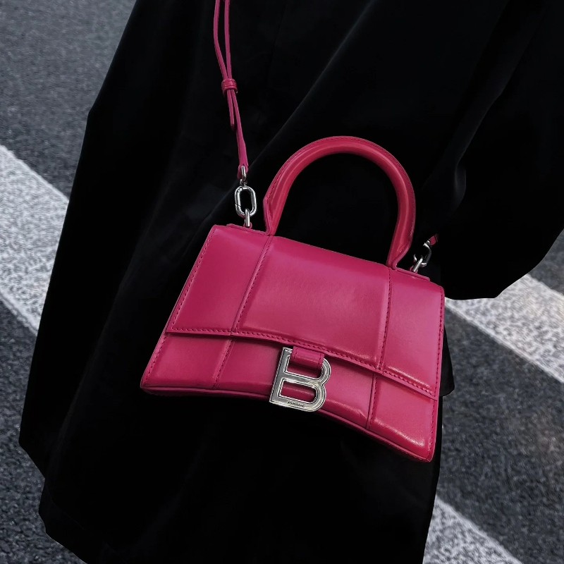 BALENCIAGA/巴黎世家 Hourglass沙漏包 XS號 玫紅色銀扣 斜背包肩背包-0