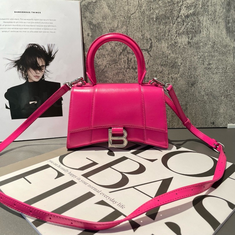 BALENCIAGA/巴黎世家 Hourglass沙漏包 XS號 玫紅色銀扣 斜背包肩背包-1