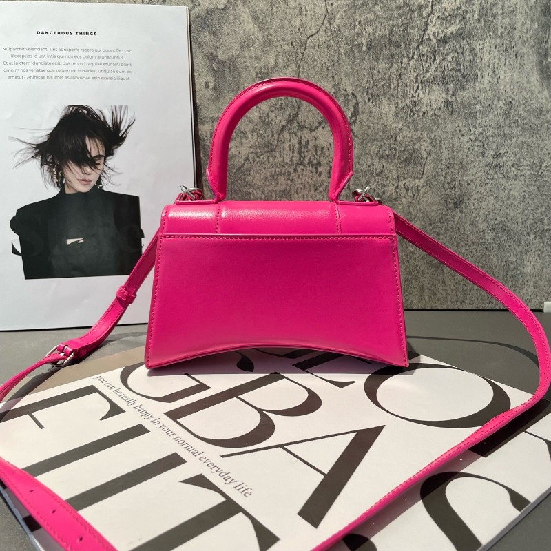 BALENCIAGA/巴黎世家 Hourglass沙漏包 XS號 玫紅色銀扣 斜背包肩背包-2