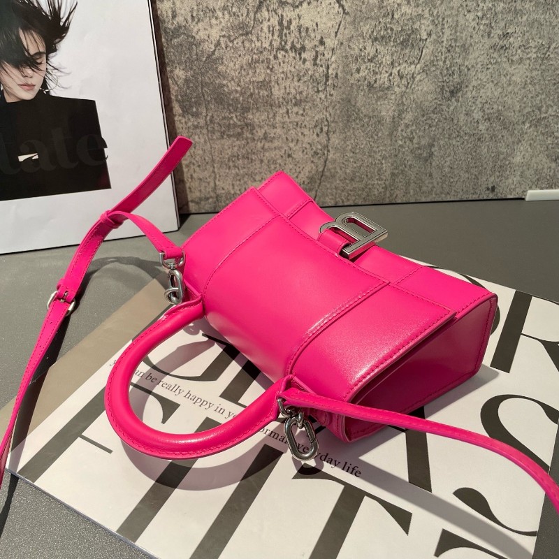 BALENCIAGA/巴黎世家 Hourglass沙漏包 XS號 玫紅色銀扣 斜背包肩背包-3
