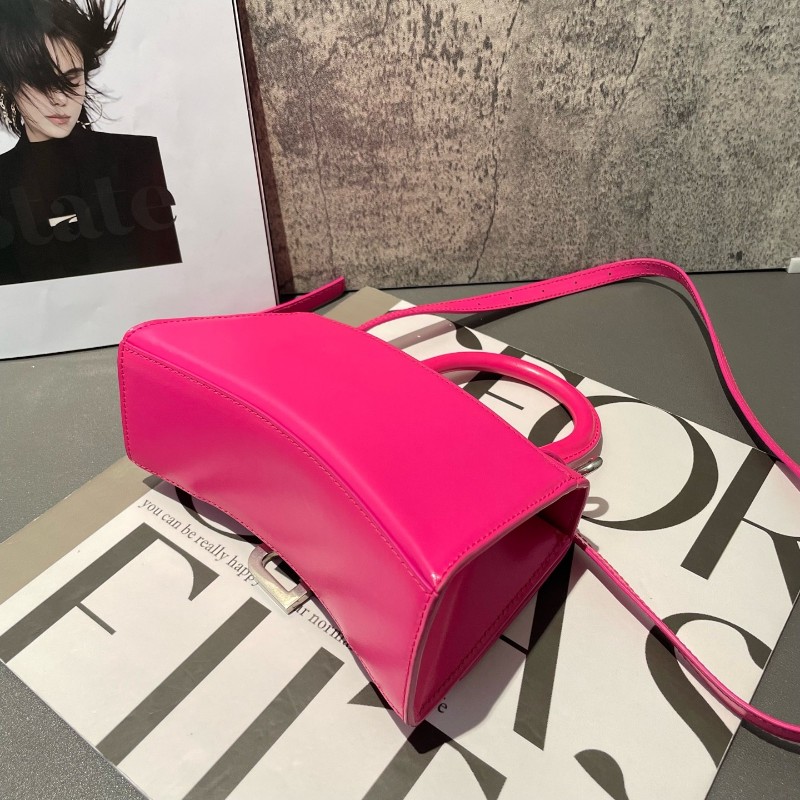 BALENCIAGA/巴黎世家 Hourglass沙漏包 XS號 玫紅色銀扣 斜背包肩背包-4