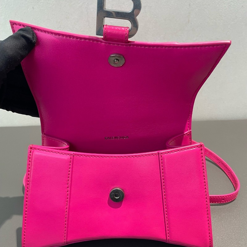 BALENCIAGA/巴黎世家 Hourglass沙漏包 XS號 玫紅色銀扣 斜背包肩背包-9