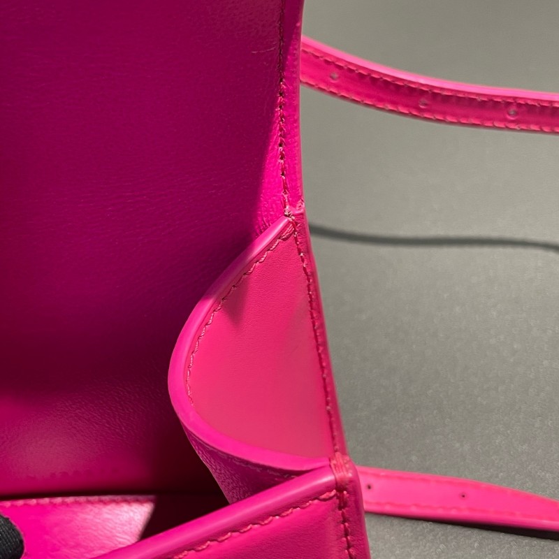 BALENCIAGA/巴黎世家 Hourglass沙漏包 XS號 玫紅色銀扣 斜背包肩背包-11