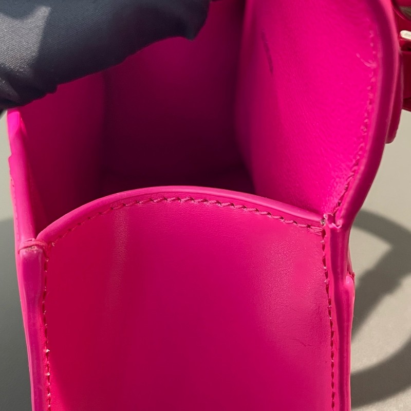 BALENCIAGA/巴黎世家 Hourglass沙漏包 XS號 玫紅色銀扣 斜背包肩背包-12