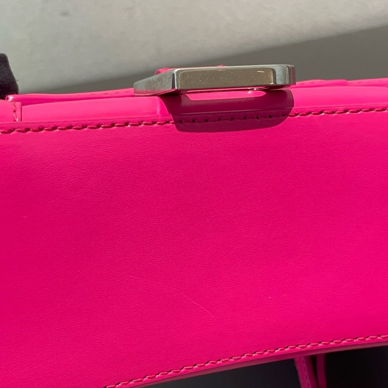 BALENCIAGA/巴黎世家 Hourglass沙漏包 XS號 玫紅色銀扣 斜背包肩背包-15