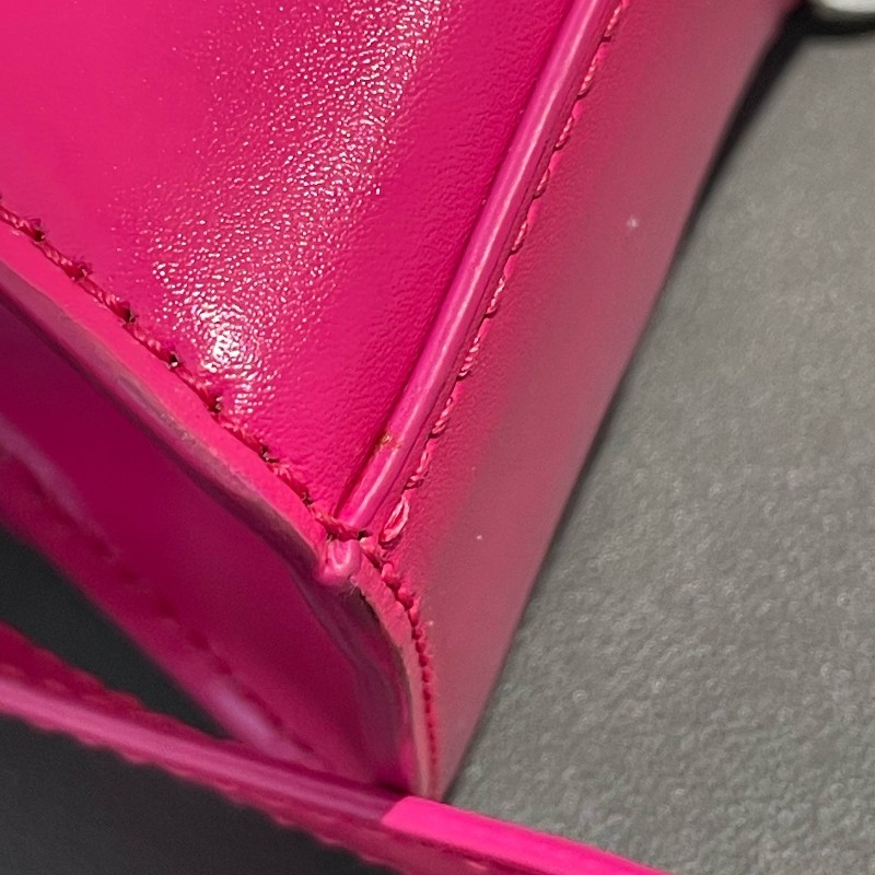 BALENCIAGA/巴黎世家 Hourglass沙漏包 XS號 玫紅色銀扣 斜背包肩背包-17