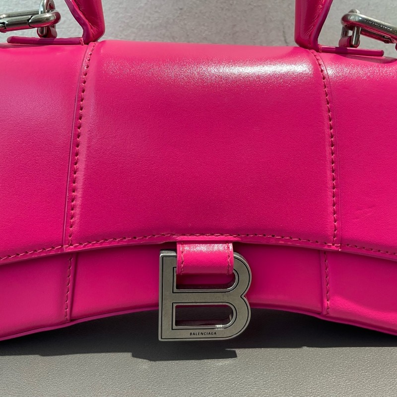 BALENCIAGA/巴黎世家 Hourglass沙漏包 XS號 玫紅色銀扣 斜背包肩背包-20