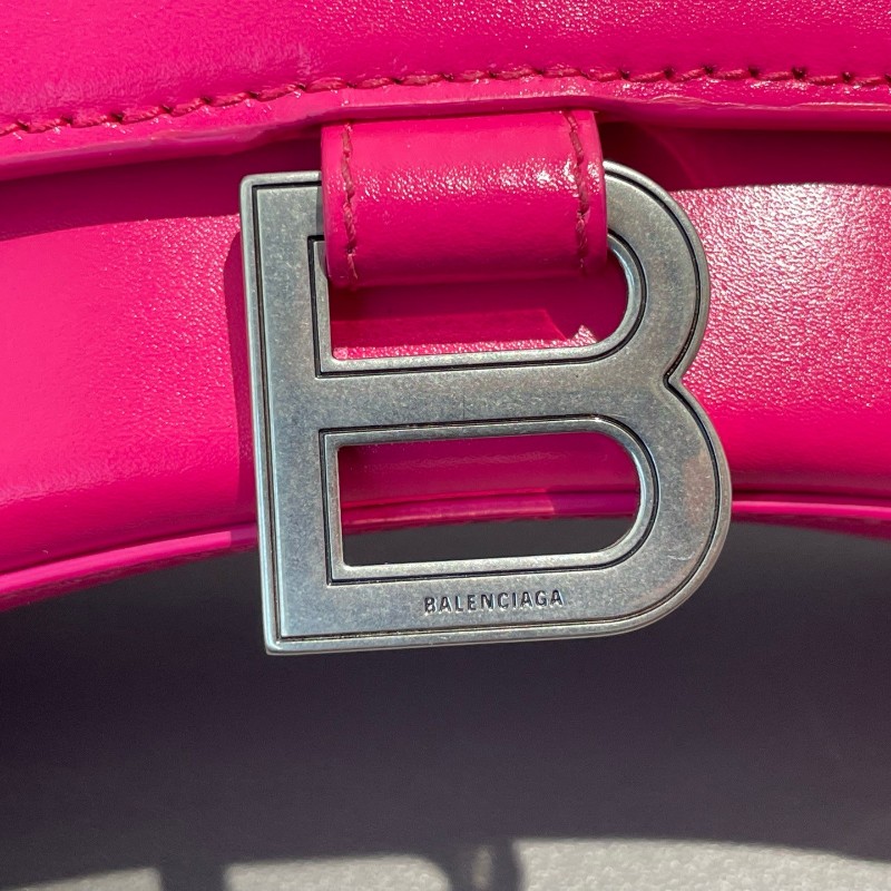 BALENCIAGA/巴黎世家 Hourglass沙漏包 XS號 玫紅色銀扣 斜背包肩背包-21