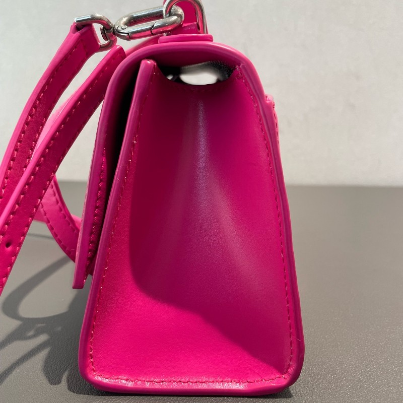 BALENCIAGA/巴黎世家 Hourglass沙漏包 XS號 玫紅色銀扣 斜背包肩背包-22