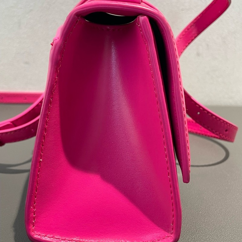 BALENCIAGA/巴黎世家 Hourglass沙漏包 XS號 玫紅色銀扣 斜背包肩背包-24