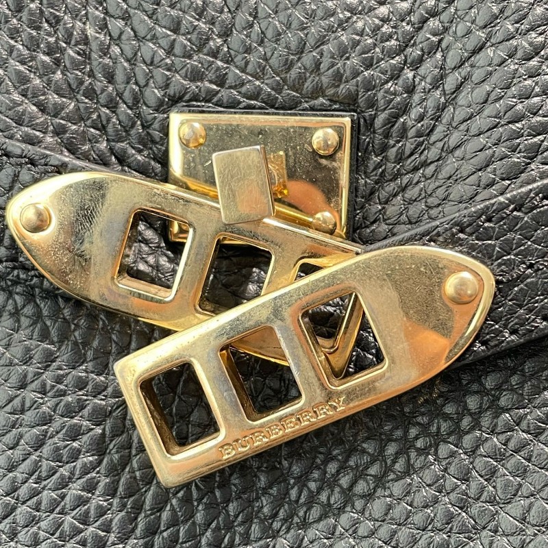 特價 Burberry 全皮黑色 tote郵差包 少肩帶 手提包-21