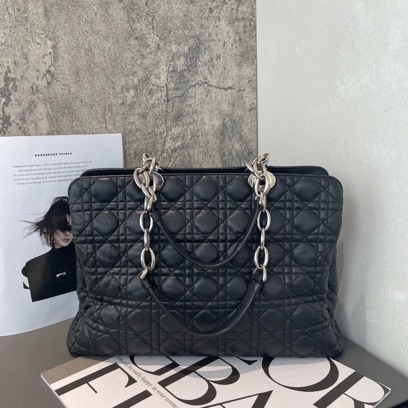 Dior Lady戴妃7格黑銀tote托特包 手提包-0
