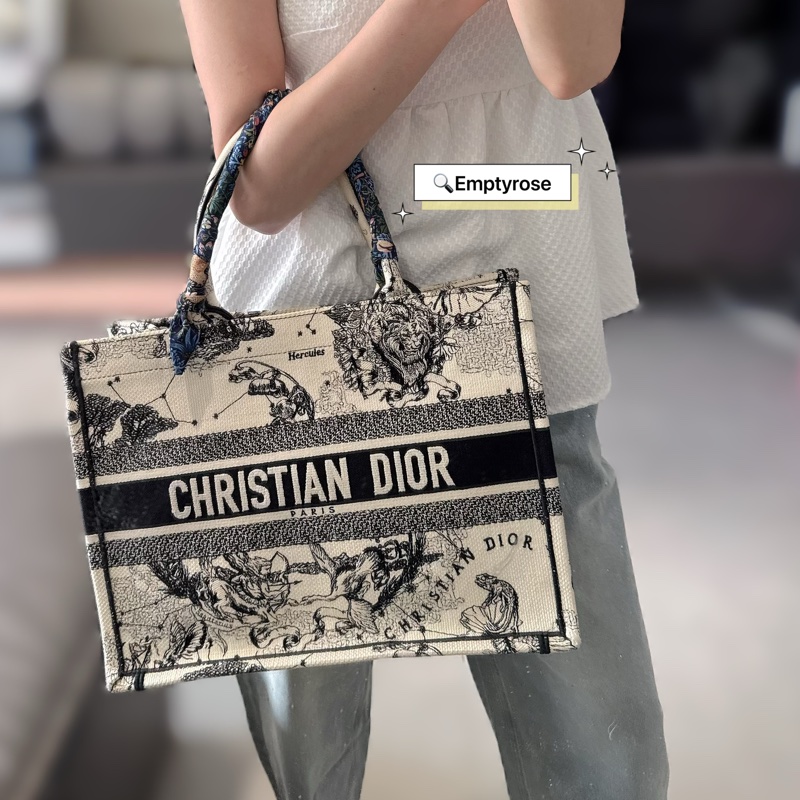 Dior tote 星座刺繡⭐️book Tote MM黑色奶白托特包肩背氣質奶白色-0