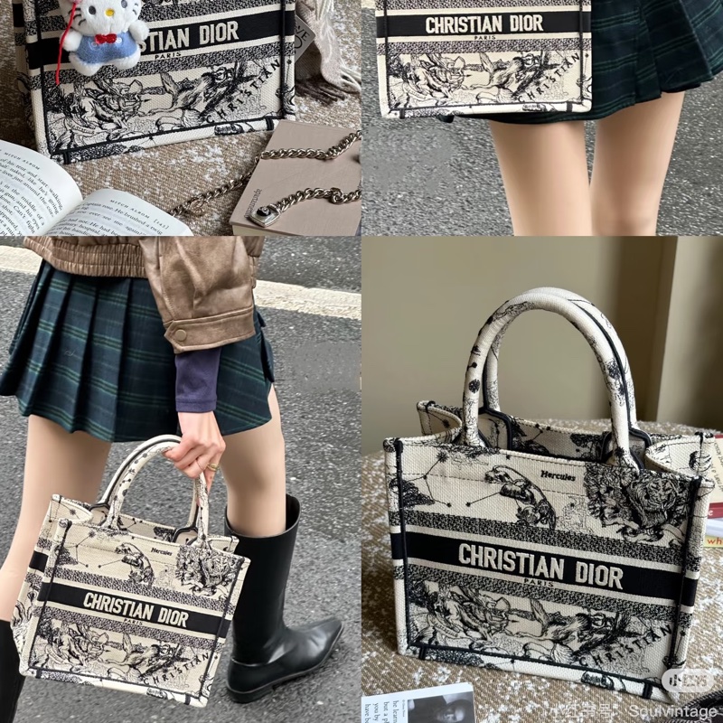 Dior tote 星座刺繡⭐️book Tote MM黑色奶白托特包肩背氣質奶白色-11