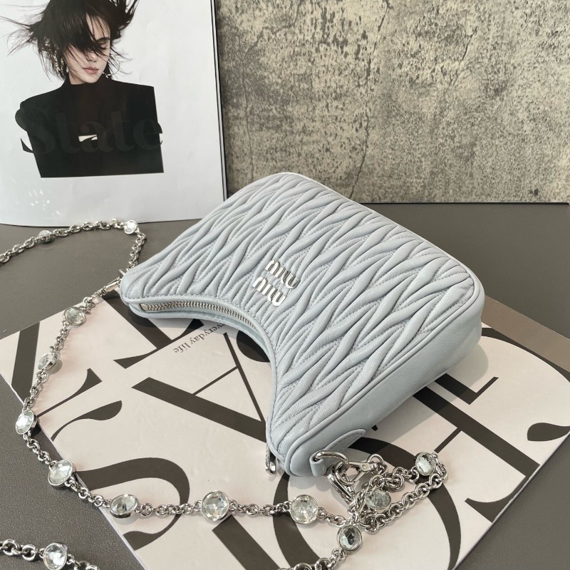 Miumiu Matelassé褶皺可拆卸鏈條拉鍊羊皮 斜挎包單肩包-2
