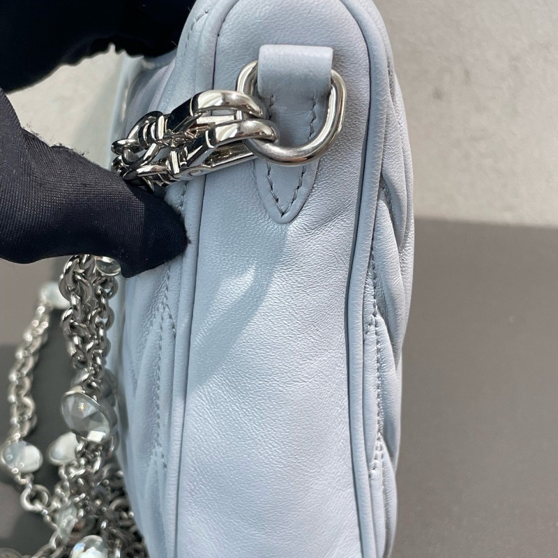 Miumiu Matelassé褶皺可拆卸鏈條拉鍊羊皮 斜挎包單肩包-7