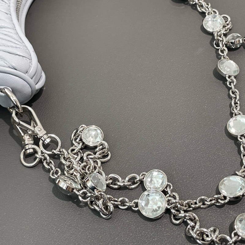 Miumiu Matelassé褶皺可拆卸鏈條拉鍊羊皮 斜挎包單肩包-24