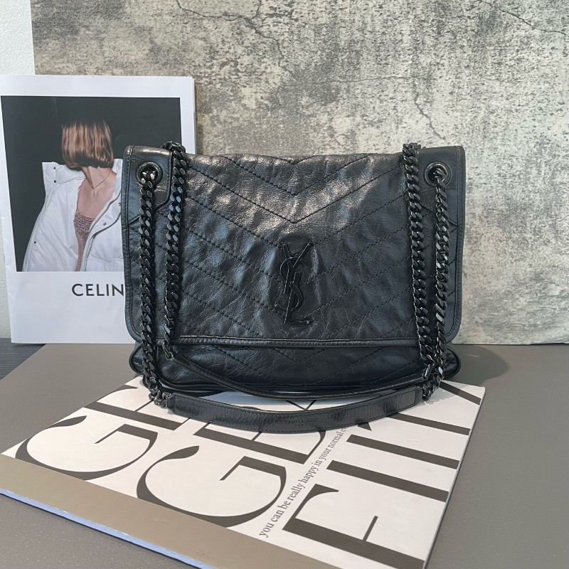 YSL聖羅蘭 niki單肩斜挎包 黑色大號 新款有D扣 肩背包斜背包-1