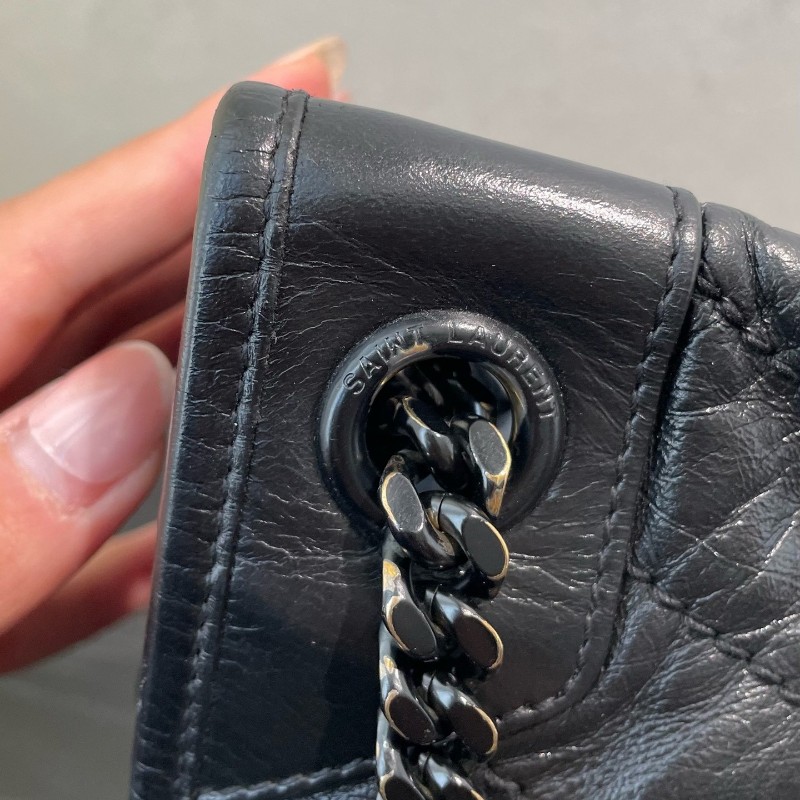 YSL聖羅蘭 niki單肩斜挎包 黑色大號 新款有D扣 肩背包斜背包-23