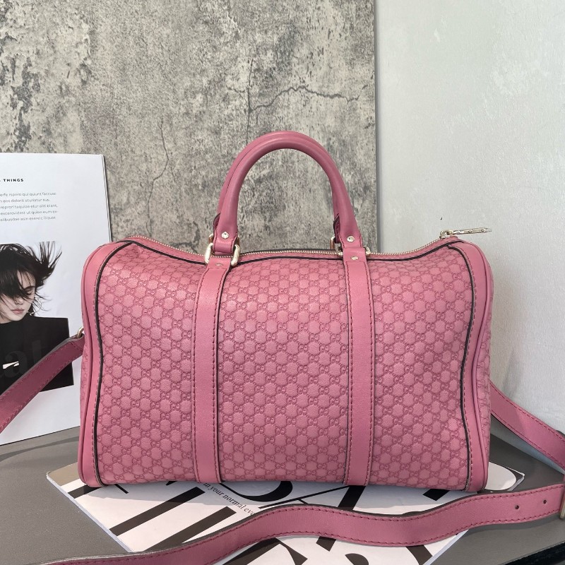Gucci全皮印花粉紅色 雙G波士頓手提包 肩背包斜背包-1