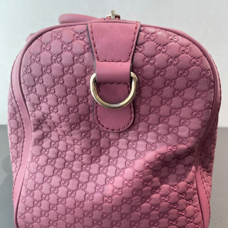 Gucci全皮印花粉紅色 雙G波士頓手提包 肩背包斜背包-6