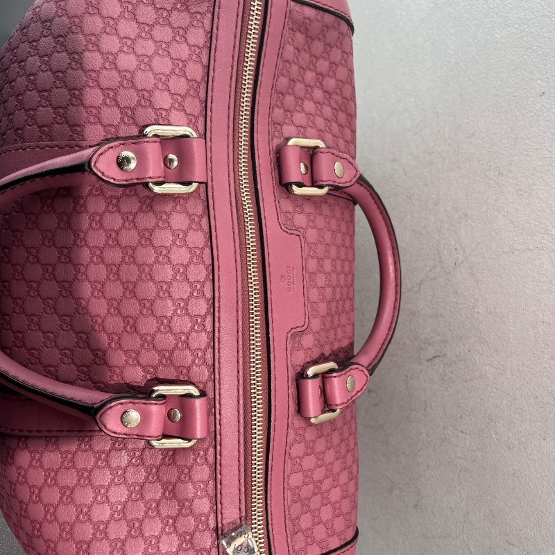 Gucci全皮印花粉紅色 雙G波士頓手提包 肩背包斜背包-7