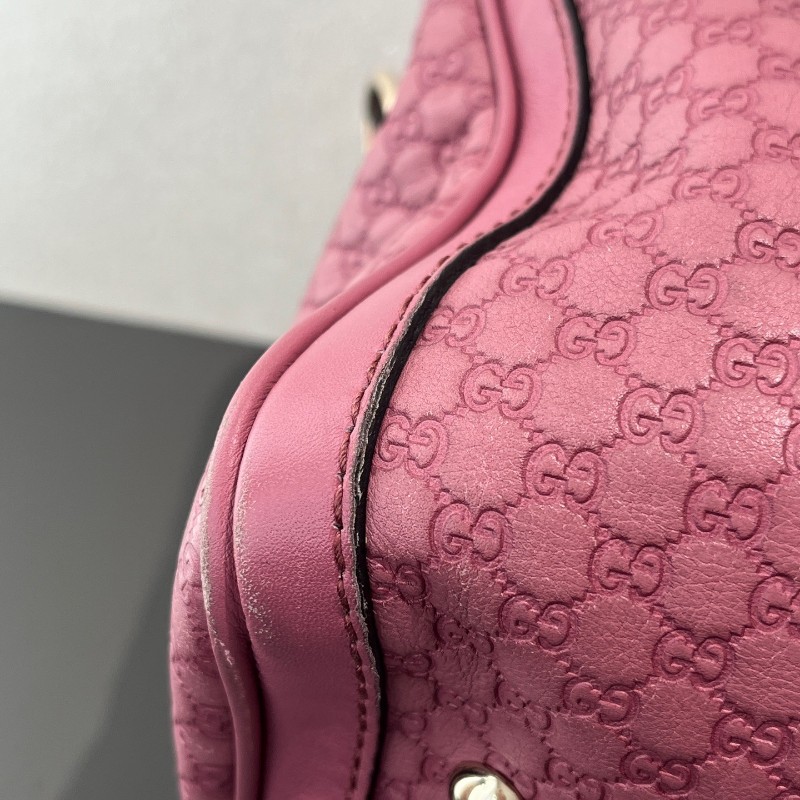 Gucci全皮印花粉紅色 雙G波士頓手提包 肩背包斜背包-11