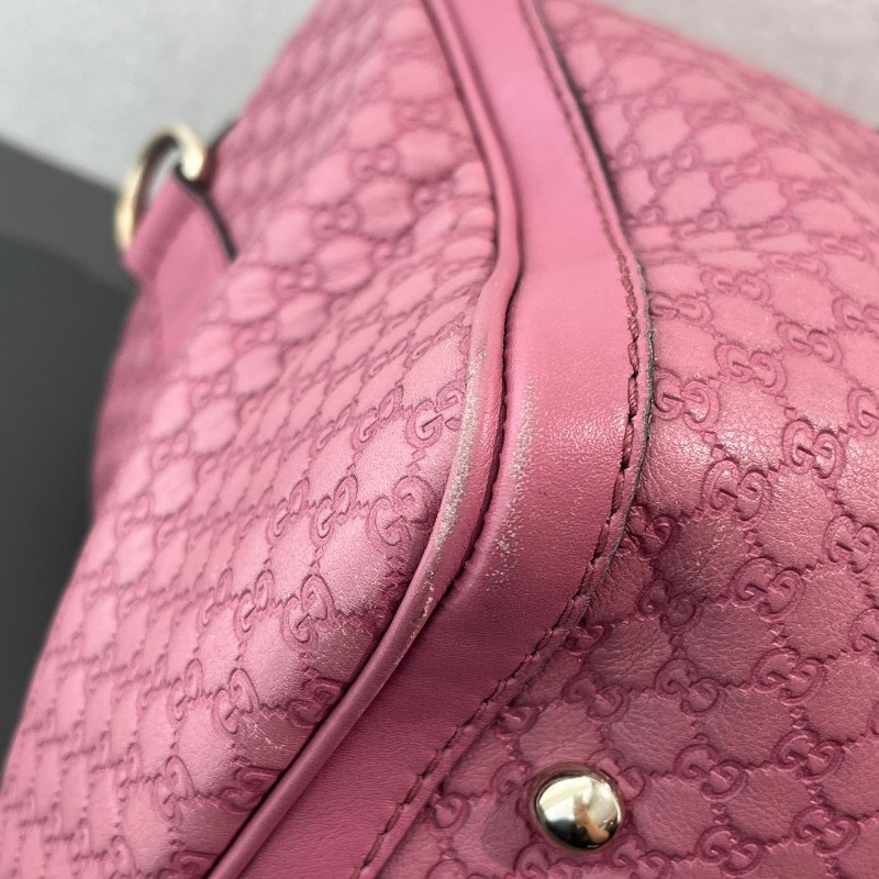 Gucci全皮印花粉紅色 雙G波士頓手提包 肩背包斜背包-12