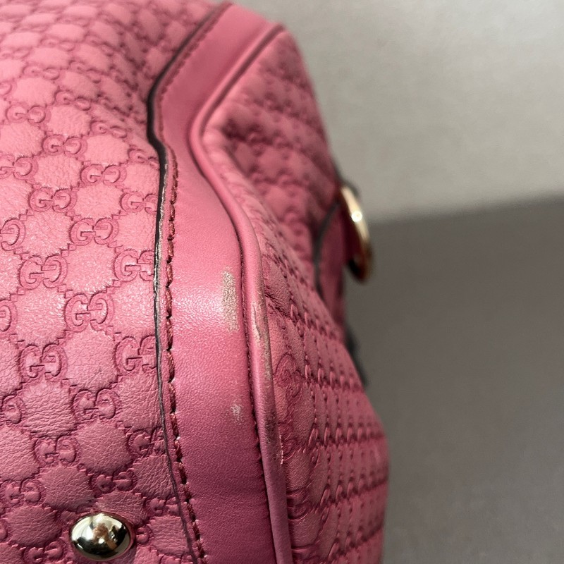 Gucci全皮印花粉紅色 雙G波士頓手提包 肩背包斜背包-13