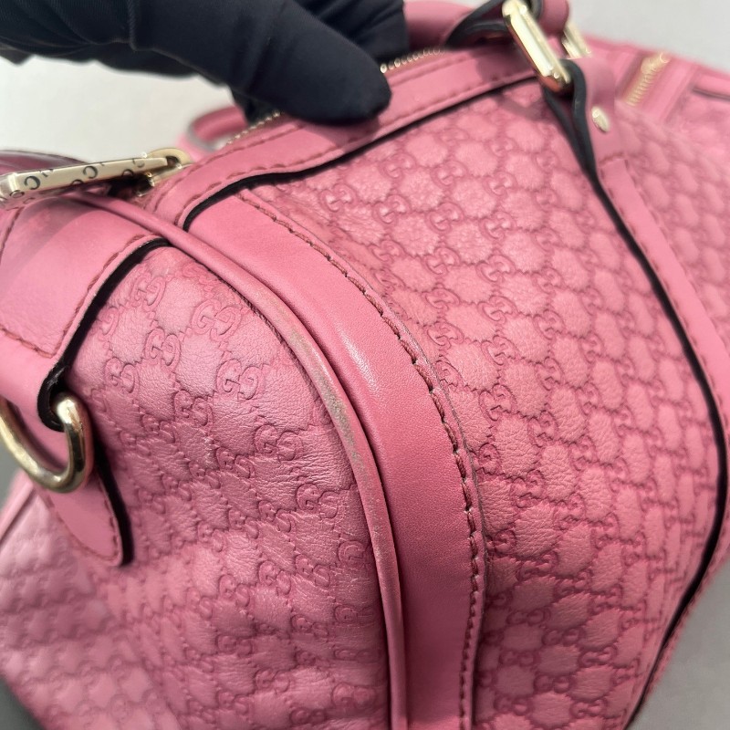 Gucci全皮印花粉紅色 雙G波士頓手提包 肩背包斜背包-17