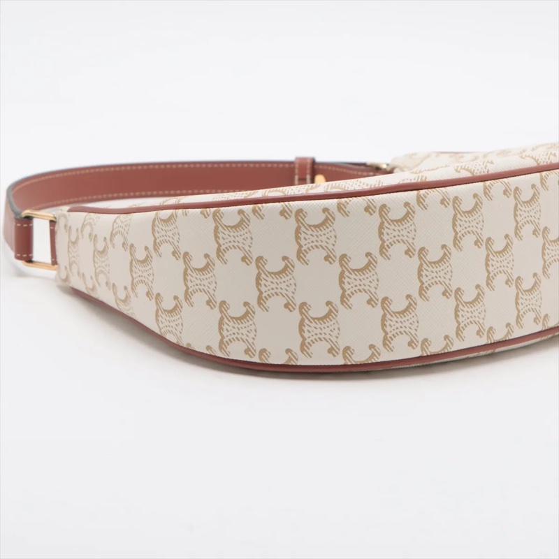 Celine Triomphe Ava PVC Shoulder bag White 賽琳老花半月腋下包-3