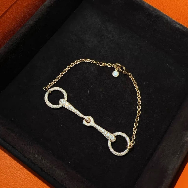 Hermes愛馬仕馬蹄扣Filet D’or  ST中號玫瑰金滿鑽手鍊，全新有盒-0