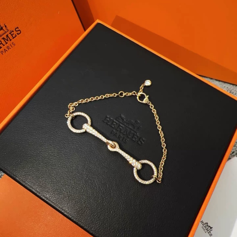 Hermes愛馬仕馬蹄扣Filet D’or  ST中號玫瑰金滿鑽手鍊，全新有盒-1