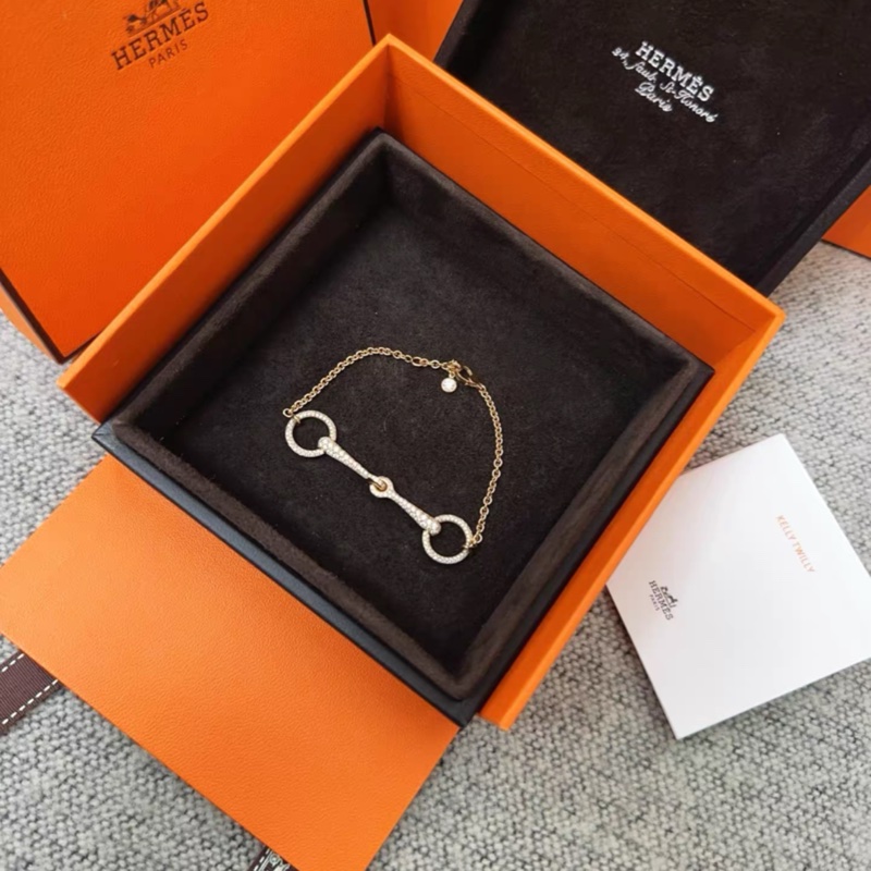Hermes愛馬仕馬蹄扣Filet D’or  ST中號玫瑰金滿鑽手鍊，全新有盒-2