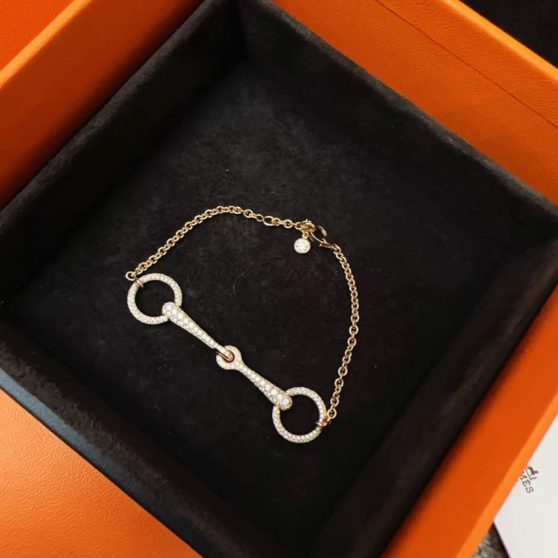 Hermes愛馬仕馬蹄扣Filet D’or  ST中號玫瑰金滿鑽手鍊，全新有盒-3