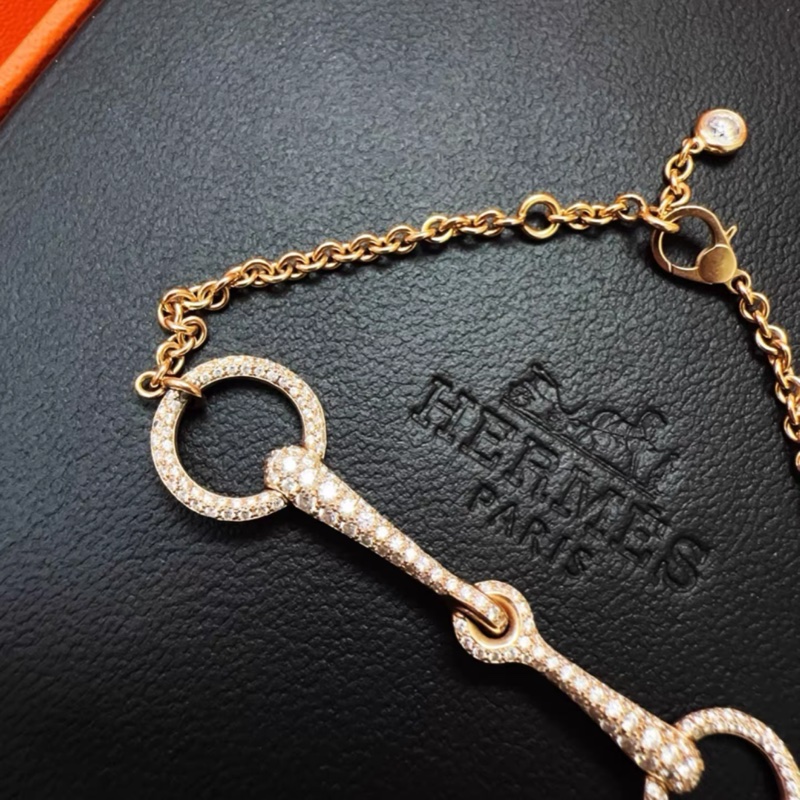 Hermes愛馬仕馬蹄扣Filet D’or  ST中號玫瑰金滿鑽手鍊，全新有盒-4