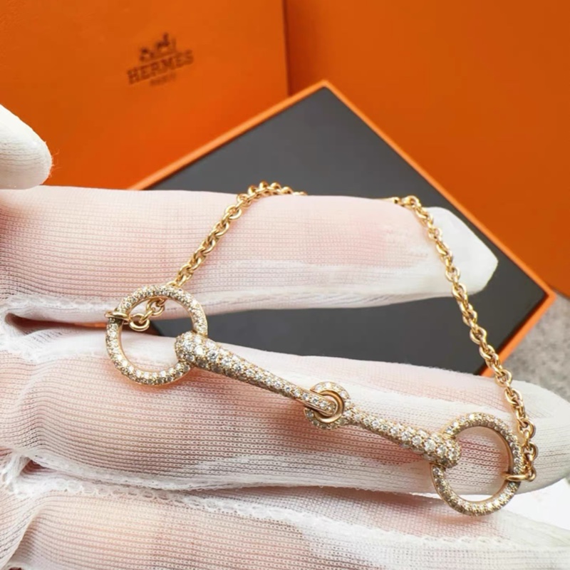 Hermes愛馬仕馬蹄扣Filet D’or  ST中號玫瑰金滿鑽手鍊，全新有盒-5