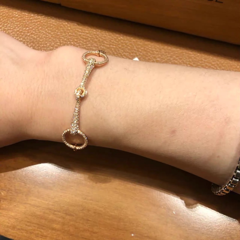 Hermes愛馬仕馬蹄扣Filet D’or  ST中號玫瑰金滿鑽手鍊，全新有盒-6